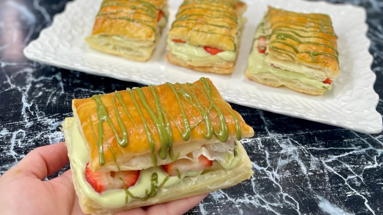UNE seule pâte feuilletée pour ce succulent dessert à la pistache 🤤
